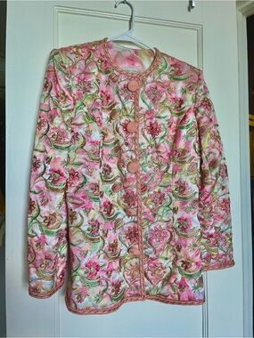 Victor Costa Pink Floral Quilted Jacket